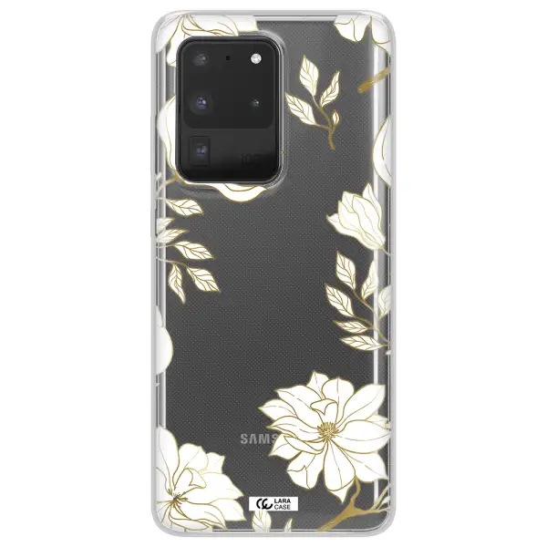 Golden And White Flower Samsung S20 Ultra Clear TPU Case