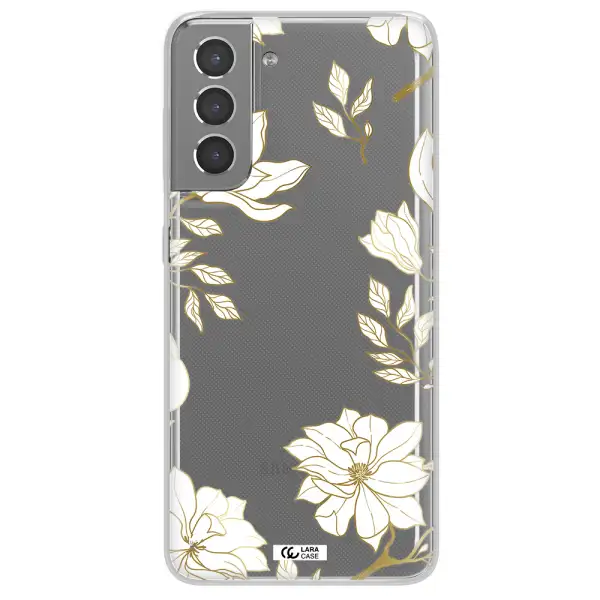 Golden And White Flower Samsung S21 Plus Clear TPU Case
