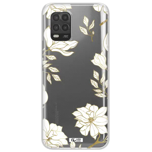 Golden And White Flower Xiaomi Mi 10 Lite Clear TPU Case