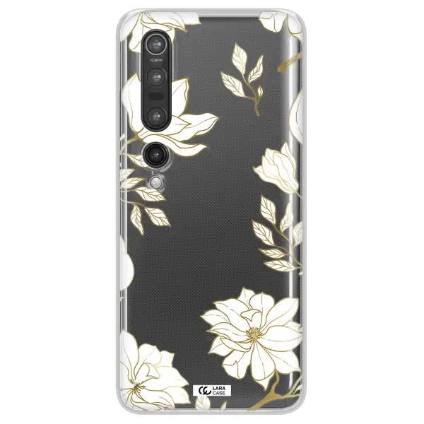 Golden And White Flower Xiaomi Mi 10 Pro Clear TPU Case