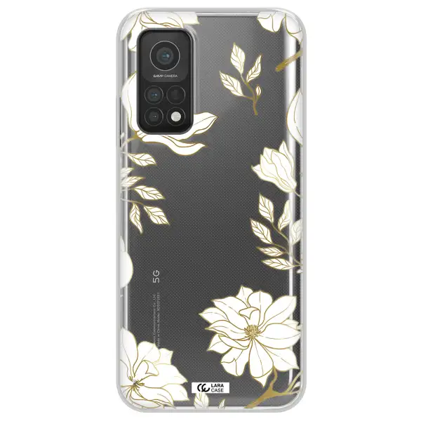 Golden And White Flower Xiaomi Mi 10T Clear TPU Case