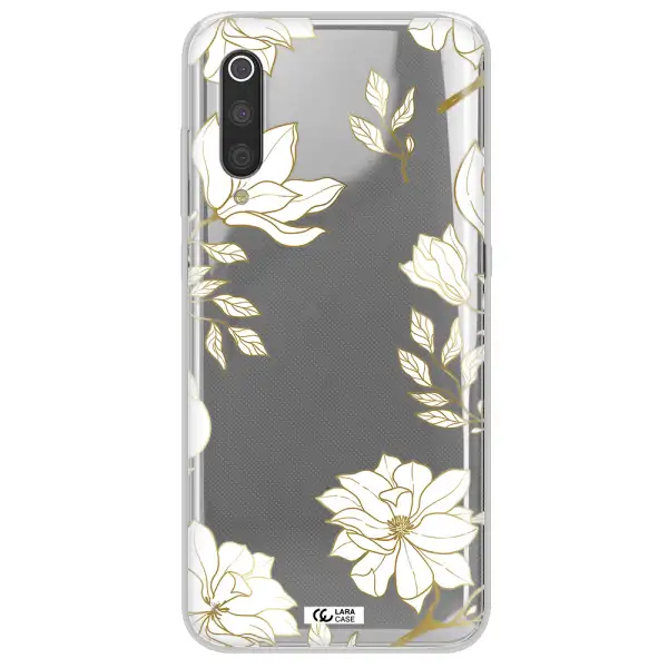 Golden And White Flower Xiaomi Mi 9 Clear TPU Case