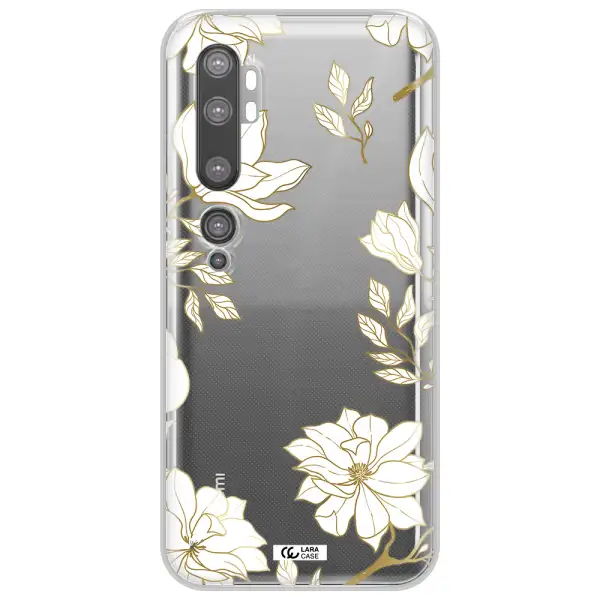 Golden And White Flower Xiaomi Mi Note 10 Clear TPU Case