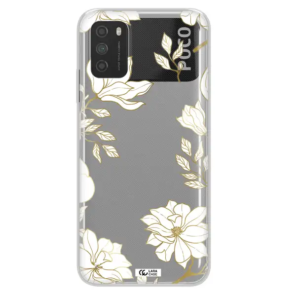 Golden And White Flower Xiaomi Poco M3 Clear TPU Case