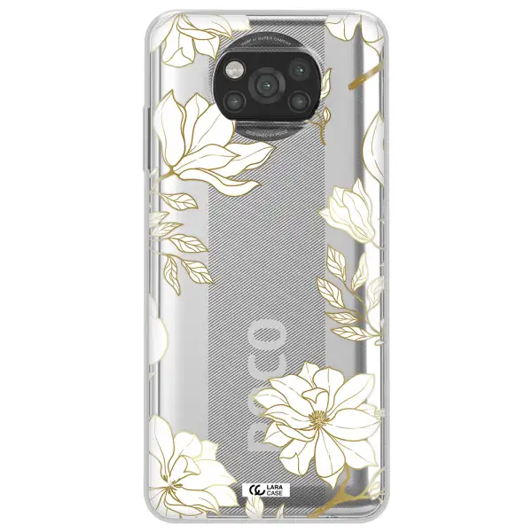 Golden And White Flower Xiaomi Poco X3 Clear TPU Case