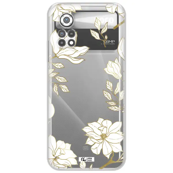 Golden And White Flower Xiaomi Poco X4 Pro Clear TPU Case