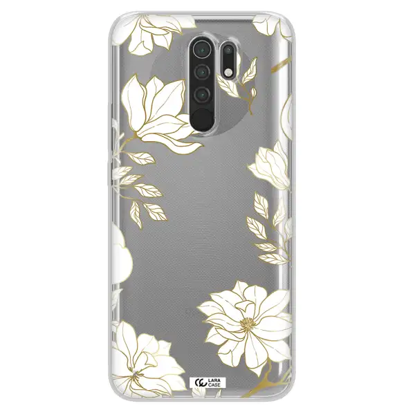 Golden And White Flower Xiaomi Redmi 9 Clear TPU Case