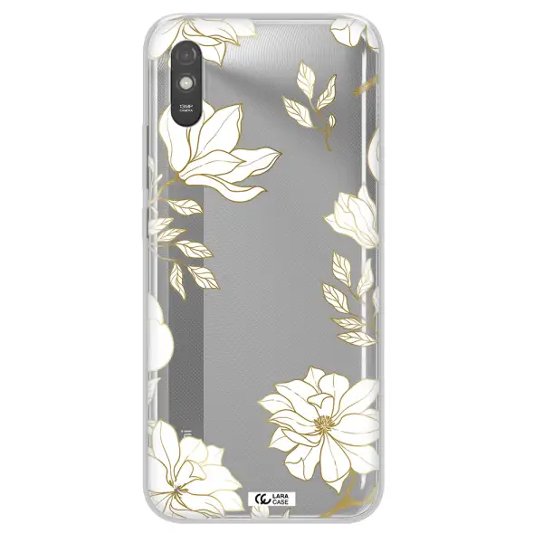 Golden And White Flower Xiaomi Redmi 9A Clear TPU Case