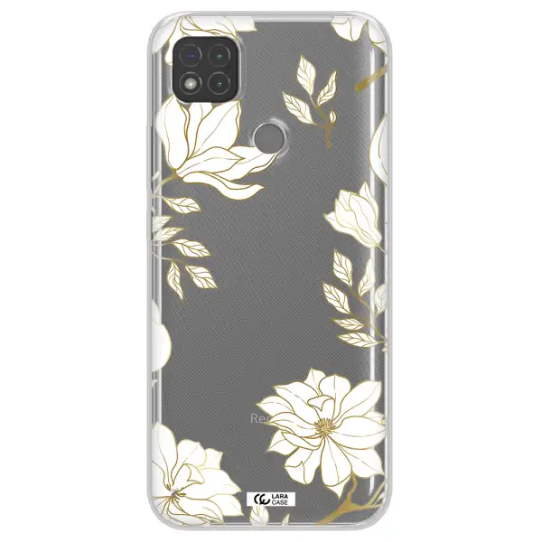 Golden And White Flower Xiaomi Redmi 9C Clear TPU Case