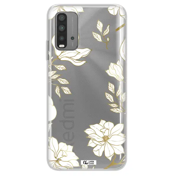 Golden And White Flower Xiaomi Redmi 9T Clear TPU Case