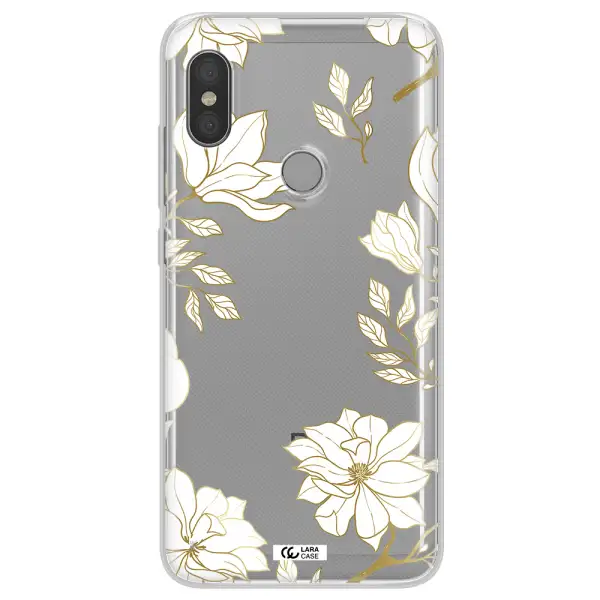 Golden And White Flower Xiaomi Redmi Note 6 Pro Clear TPU Case