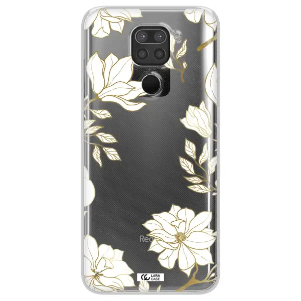 Golden And White Flower Xiaomi Redmi Note 9 Clear TPU Case