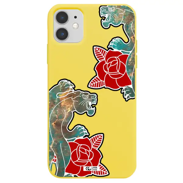 Black Panther Roses Apple iPhone 11 Silicone canary yellow Case