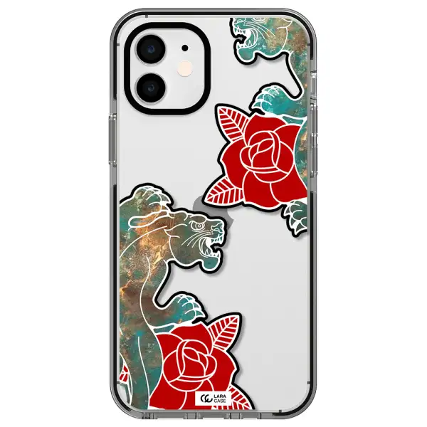 Black Panther Roses Apple iPhone 12 impact black border Case