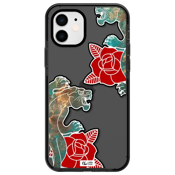 Black Panther Roses Apple iPhone 12 impact Smoke Black Case