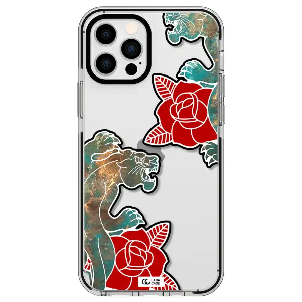 Black Panther Roses Apple iPhone 12 pro impact black border Case