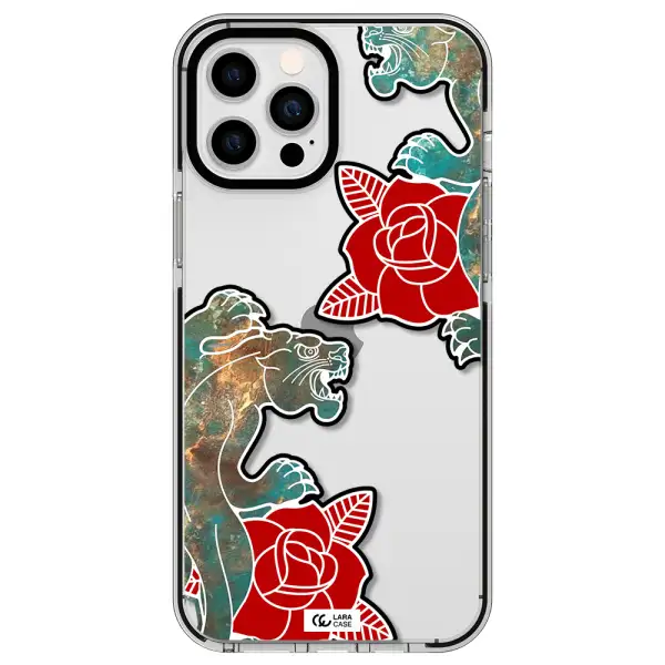 Black Panther Roses Apple iPhone 12 pro max impact black border Case