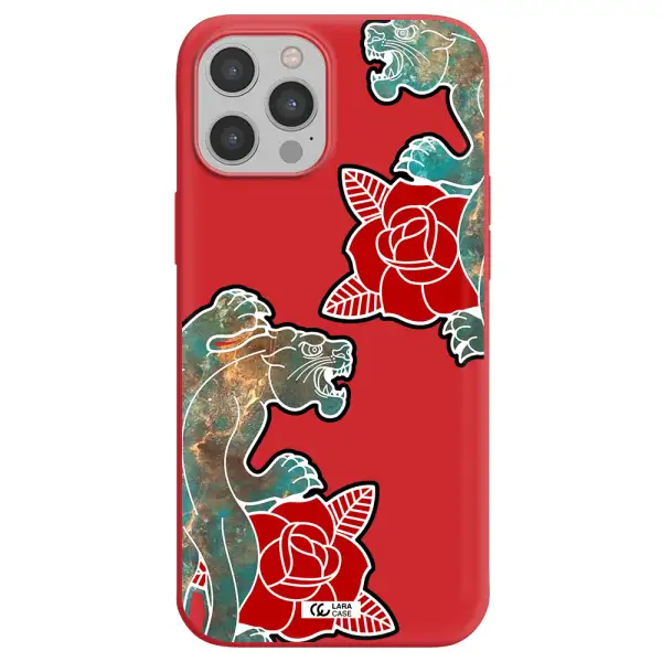 Black Panther Roses Apple iPhone 12 pro max Silicone Imperial Red Case