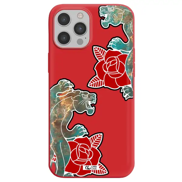 Black Panther Roses Apple iPhone 12 pro Silicone Imperial Red Case