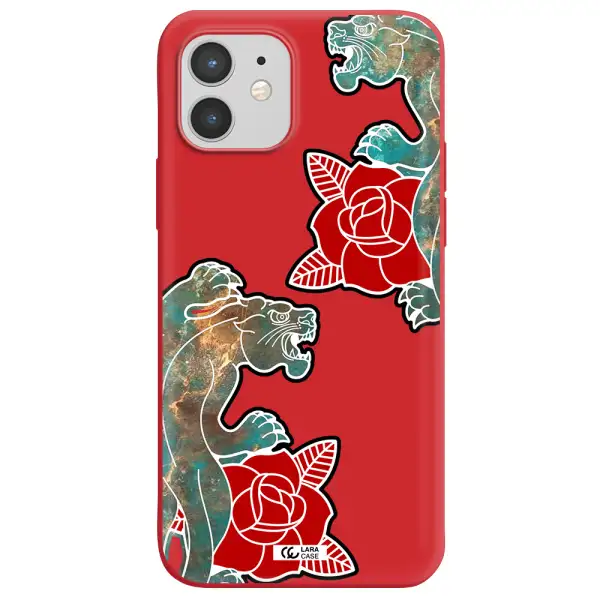 Black Panther Roses Apple iPhone 12 Silicone Imperial Red Case