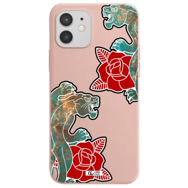 Black Panther Roses Apple iPhone 12 Silicone pastel pink Case
