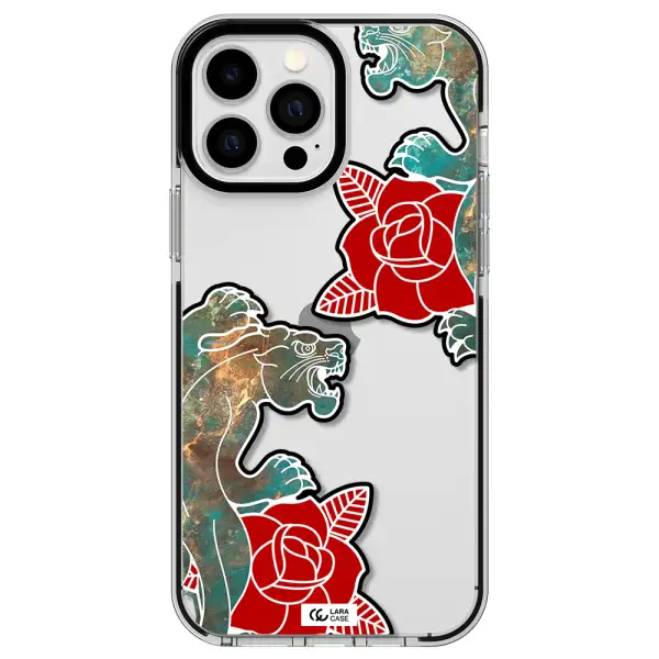 Black Panther Roses Apple iPhone 13 Pro Max impact black border Case