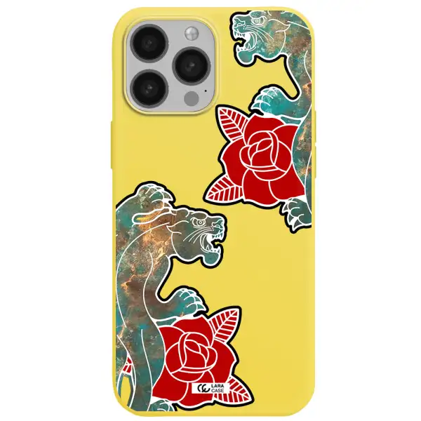 Black Panther Roses Apple iPhone 13 Pro Max Silicone canary yellow Case