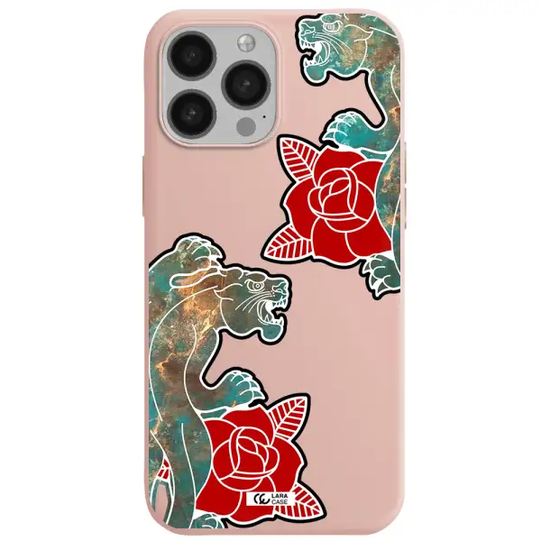 Black Panther Roses Apple iPhone 13 Pro Max Silicone pastel pink Case