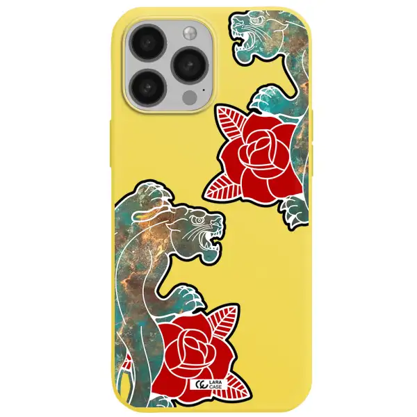 Black Panther Roses Apple iPhone 13 Pro Silicone canary yellow Case