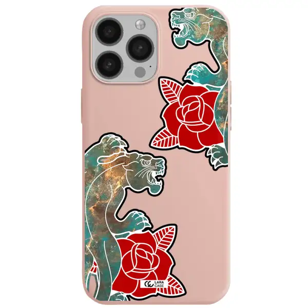 Black Panther Roses Apple iPhone 13 Pro Silicone pastel pink Case