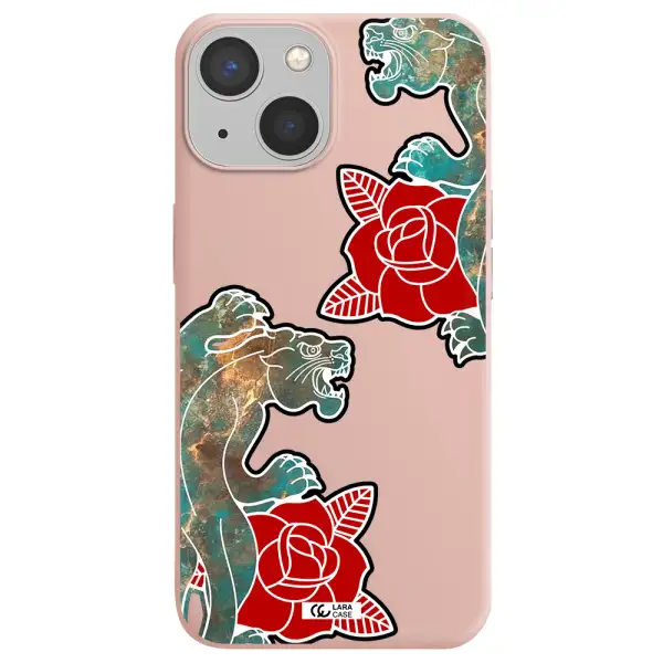 Black Panther Roses Apple iPhone 13 Silicone pastel pink Case