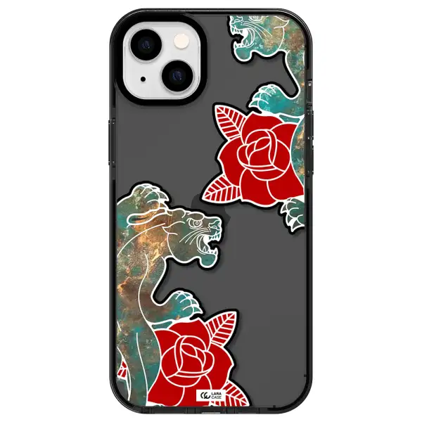 Black Panther Roses Apple iPhone 14 plus impact Smoke Black Case