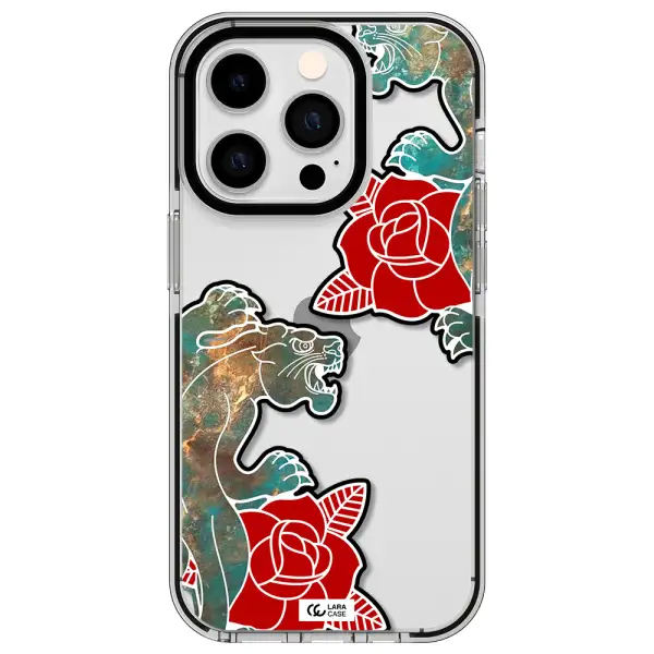 Black Panther Roses Apple iPhone 14 pro impact black border Case