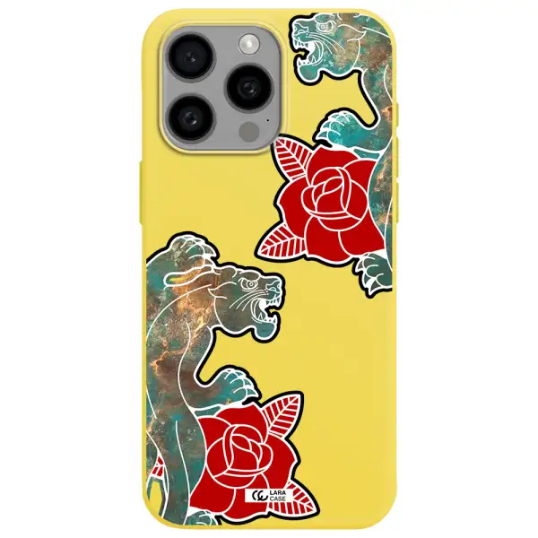 Black Panther Roses Apple Iphone 15 Pro max Silicone canary yellow Case