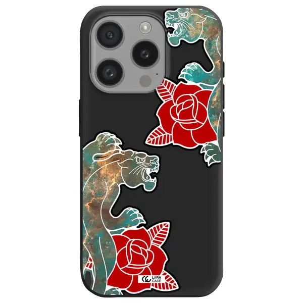Black Panther Roses Apple Iphone 15 Pro Silicone Black Case