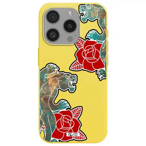 Black Panther Roses Apple Iphone 15 Pro Silicone Canary Yellow Case