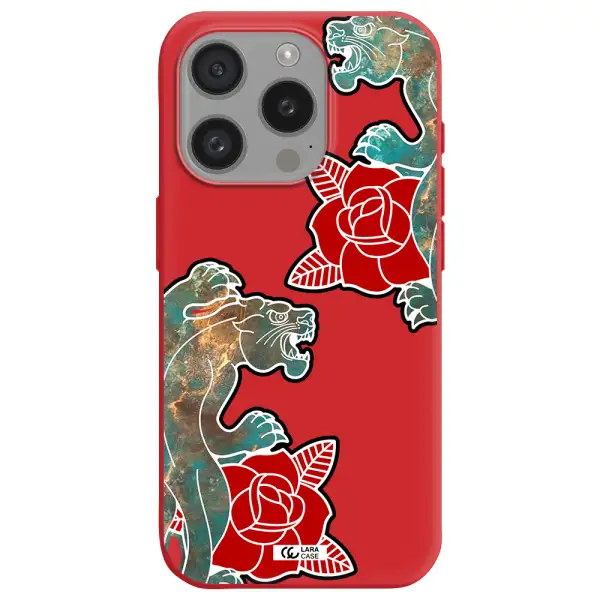 Black Panther Roses Apple Iphone 15 Pro Silicone Imperial Red Case