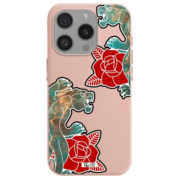 Black Panther Roses Apple Iphone 15 Pro Silicone Pastel Pink Case