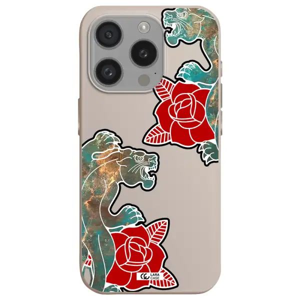 Black Panther Roses Apple Iphone 15 Pro Silicone Stone Case