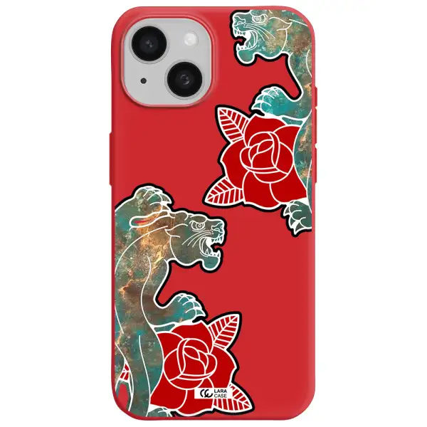 Black Panther Roses Apple Iphone 15 Silicone Imperial Red Case