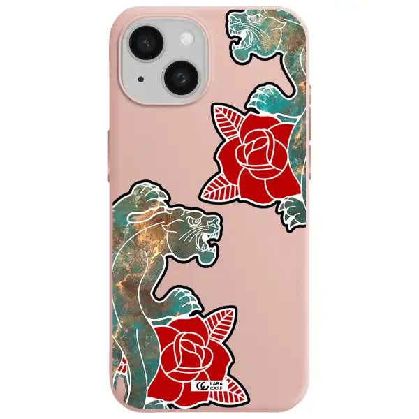 Black Panther Roses Apple Iphone 15 Silicone Pastel Pink Case