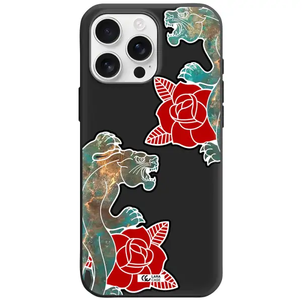 Black Panther Roses Apple Iphone 16 Pro Max Silicone Black Case
