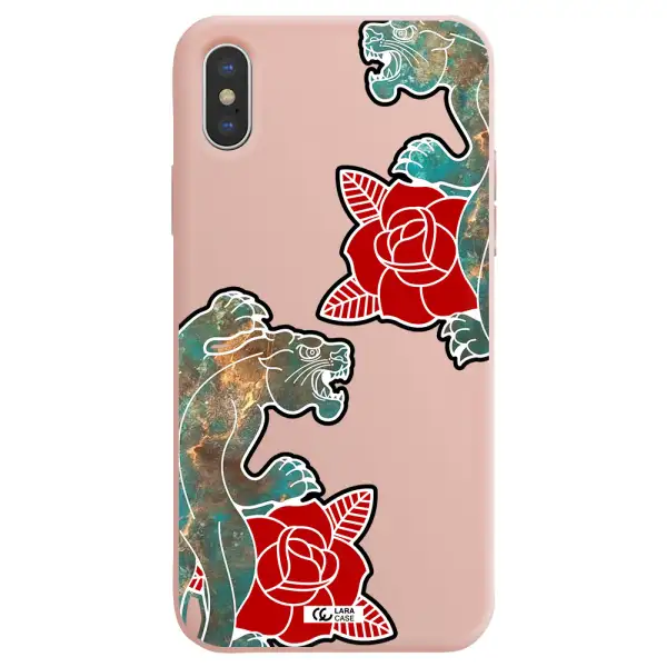 Black Panther Roses Apple iPhone X Silicone pastel pink Case