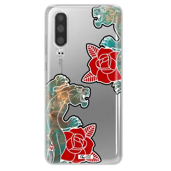 Black Panther Roses Huawei P30 Clear TPU Case