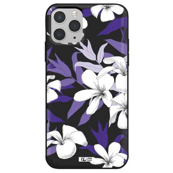 Purple Flower Apple iPhone 11 pro max Silicone black Case