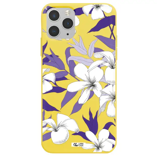 Purple Flower Apple iPhone 11 pro max Silicone canary yellow Case