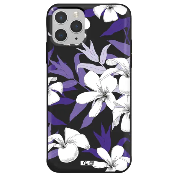Purple Flower Apple iPhone 11 pro Silicone black Case