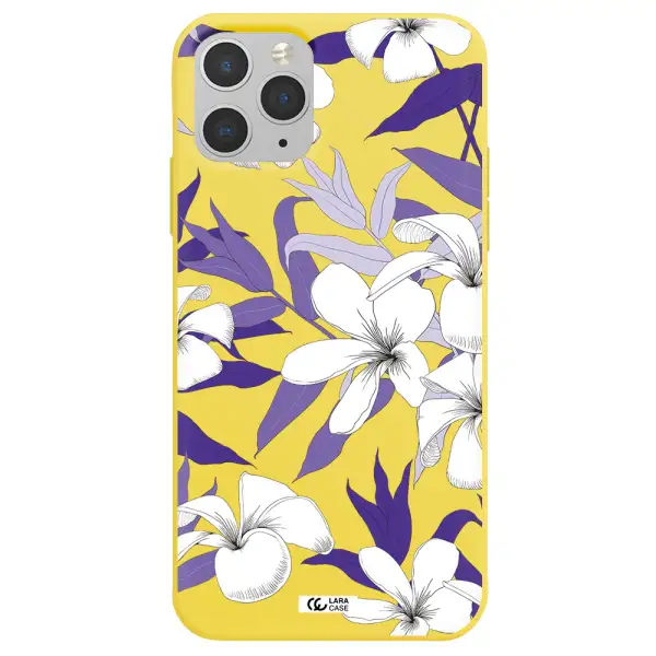 Purple Flower Apple iPhone 11 pro Silicone canary yellow Case