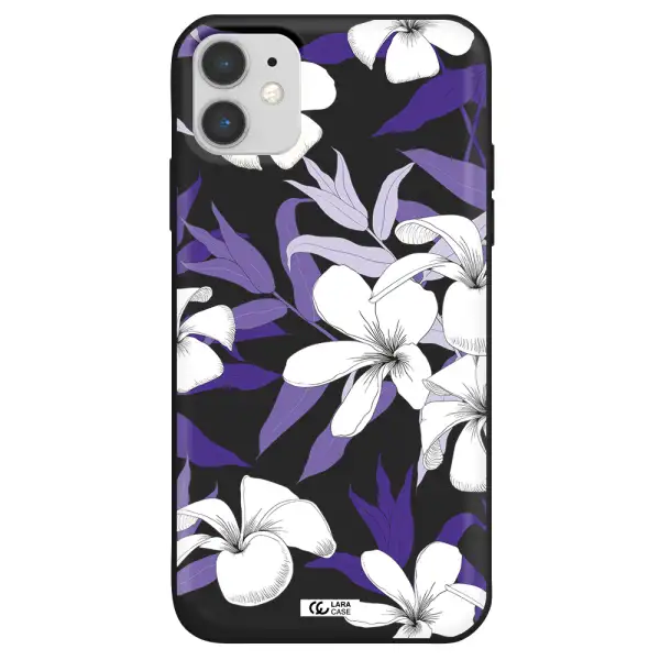 Purple Flower Apple iPhone 11 Silicone black Case