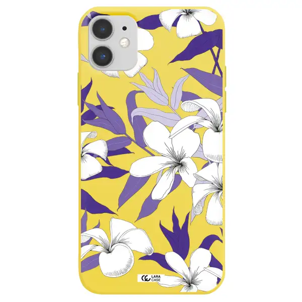 Purple Flower Apple iPhone 11 Silicone canary yellow Case